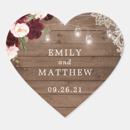 Bloemen Bourgondische rustieke houten kanten strin Hart Sticker