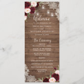 Bloemen Bourgondische rustieke houten kanten strin Programmakaart (Voorkant)