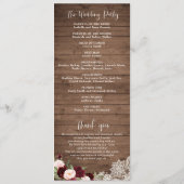 Bloemen Bourgondische rustieke houten kanten strin Programmakaart (Achterkant)