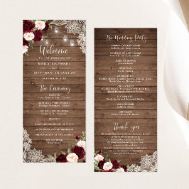 Bloemen Bourgondische rustieke houten kanten strin Programmakaart