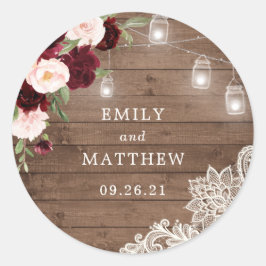 Bloemen Bourgondische rustieke houten kanten strin Ronde Sticker