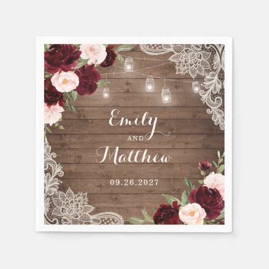 Bloemen Bourgondische rustieke houten kanten strin Servet (Voorkant)