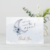 Bloemen boven de maan Baby shower Bedankkaart (Staand voorkant)