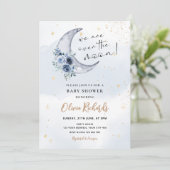 Bloemen boven de maan Baby shower Kaart (Staand voorkant)