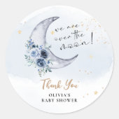 Bloemen boven de maan Baby shower Ronde Sticker (Voorkant)