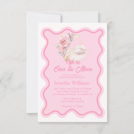 Bloemen boven de maan roze golvende boog baby show kaart