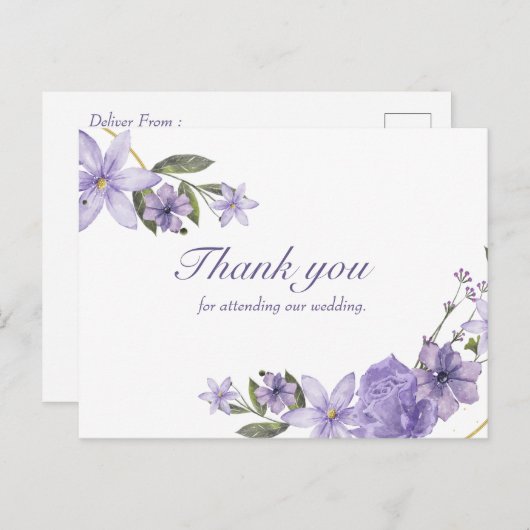 Bloemen briefkaart bruiloft dank u (Voorkant / Achterkant)