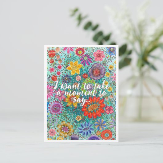 Bloemen Briefkaart gedrukt van originele artwork. (Staand voorkant)