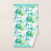 Bloemen Bright Blues Geel op Wit Bad Handdoek (Handdoek)