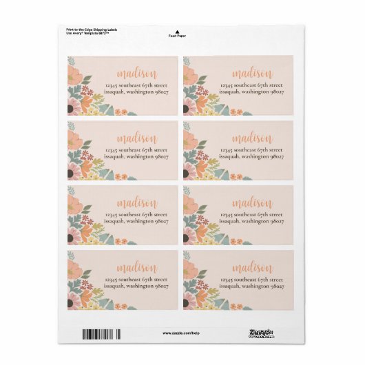Bloemen Bruids Douche Uitnodiging Insert Etiket (Full Sheet)
