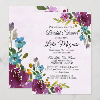 Bloemen Bruids Douche Uitnodiging - Jewel Tones
