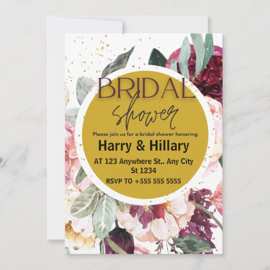 Bloemen Bruids Douche Uitnodiging met Gold Circle (Voorkant)