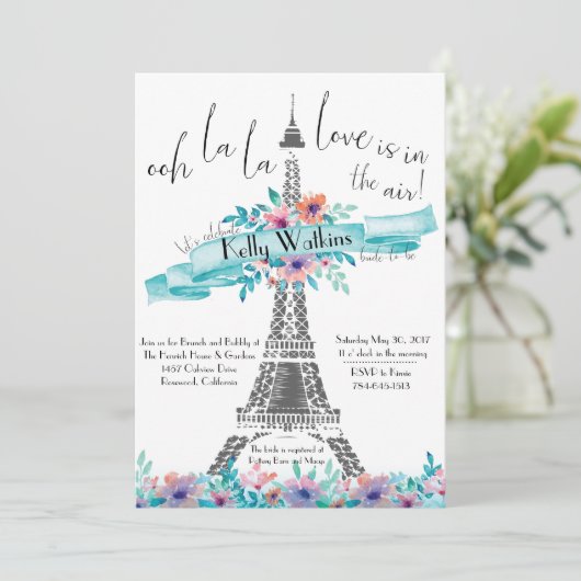 Bloemen Bruids Douche Uitnodiging - Parijs (Staand voorkant)