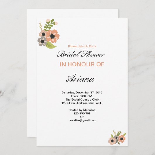 Bloemen bruids douche uitnodiging sjabloon (Voorkant / Achterkant)