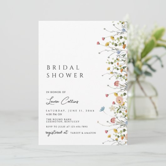 Bloemen Bruids Douche Uitnodiging Sjabloon, Boho W (Staand voorkant)