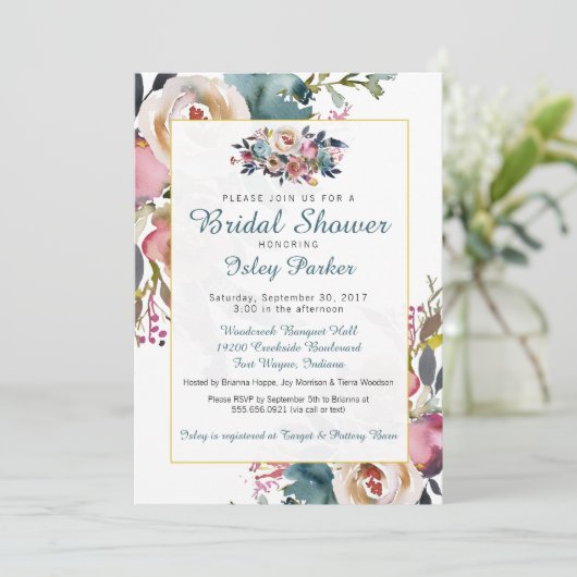 Bloemen Bruids Douche Uitnodiging Zomer Herfst Roz (Staand voorkant)