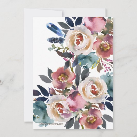 Bloemen Bruids Douche Uitnodiging Zomer Herfst Roz (Achterkant)