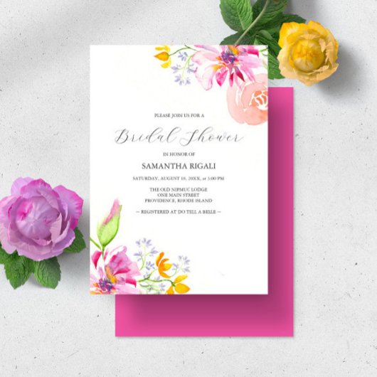Bloemen Bruids Douche Uitnodigingen Levendig Roze