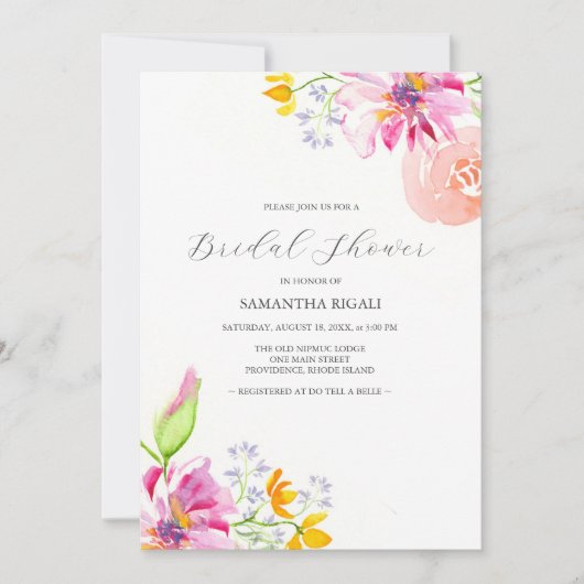 Bloemen Bruids Douche Uitnodigingen Levendig Roze (Voorkant)