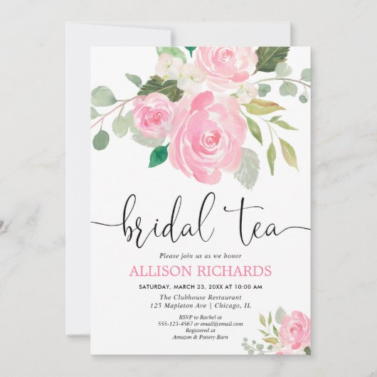 Bloemen bruids thee party douche, blush roze kaart (Voorkant)