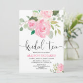 Bloemen bruids thee party douche, blush roze kaart (Staand voorkant)