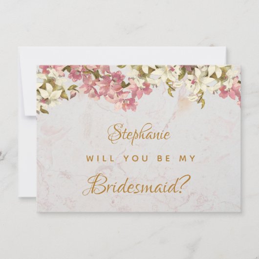 Bloemen bruidsmeisje voorstel roze orchidee marmer feestdagenkaart (Voorkant)