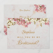 Bloemen bruidsmeisje voorstel roze orchidee marmer feestdagenkaart (Voorkant / Achterkant)