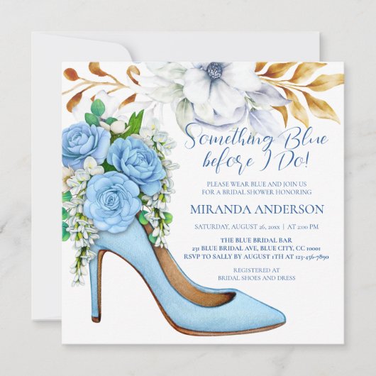 Bloemen Bruidsschoen Iets Blauw Vrijgezellenfeest Kaart (Voorkant)
