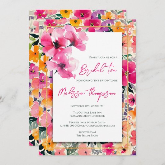 Bloemen bruidsthee, Vrijgezellenfeest Kaart (Voorkant / Achterkant)