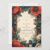 bloemen bruiloft art nouveau save the date (Voorkant)