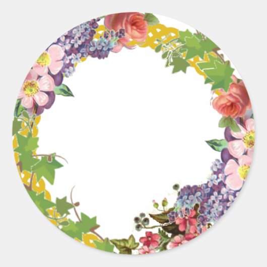 Bloemen Bruiloft (Blank Center) Ronde Sticker (Voorkant)