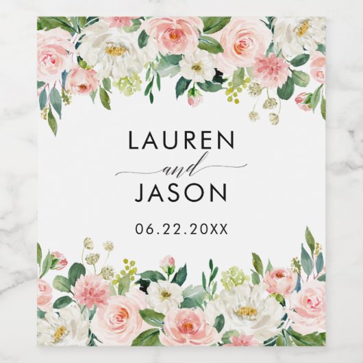 Bloemen bruiloft, Boho, rustiek, Bloemen Lijst Wijn Etiket (Enkel label)