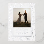 Bloemen bruiloft Dank u 2 Foto Zilver Wit Folie Feestdagenkaart (Voorkant)