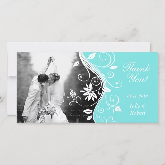 Bloemen bruiloft Dank u kaart Custom Blue White (Voorkant)