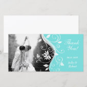 Bloemen bruiloft Dank u kaart Custom Blue White (Voorkant / Achterkant)