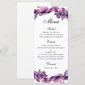 Bloemen bruiloft diner menu Paarse bloem menu kaar (Voorkant / Achterkant)