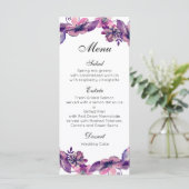 Bloemen bruiloft diner menu Paarse bloem menukaart (Staand voorkant)
