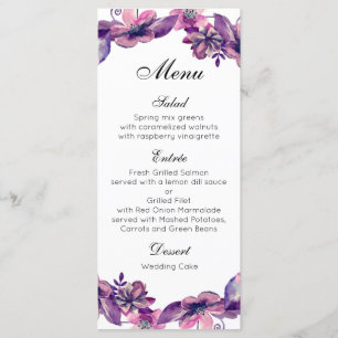 Bloemen bruiloft diner menu Paarse bloem menukaart