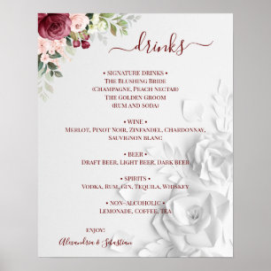 Bloemen Bruiloft Dranken Menu Bord Poster