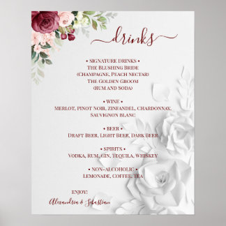 Bloemen Bruiloft Dranken Menu Bord Poster