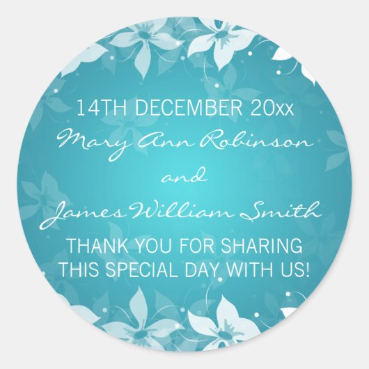 Bloemen Bruiloft Favor Label Exotische Blooms Blau (Voorkant)