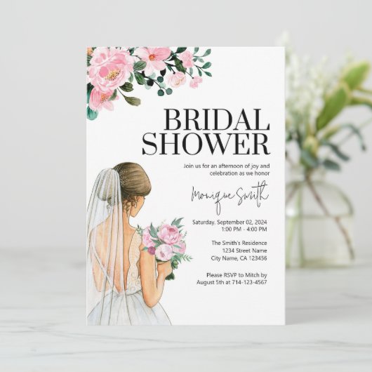 Bloemen Bruiloft Feest Uitnodiging Template (Staand voorkant)