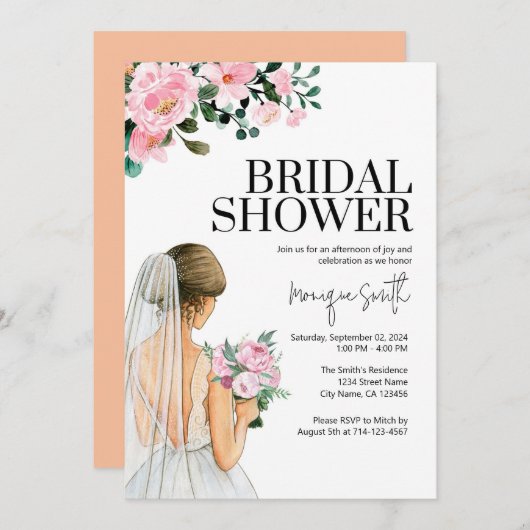 Bloemen Bruiloft Feest Uitnodiging Template (Voorkant / Achterkant)