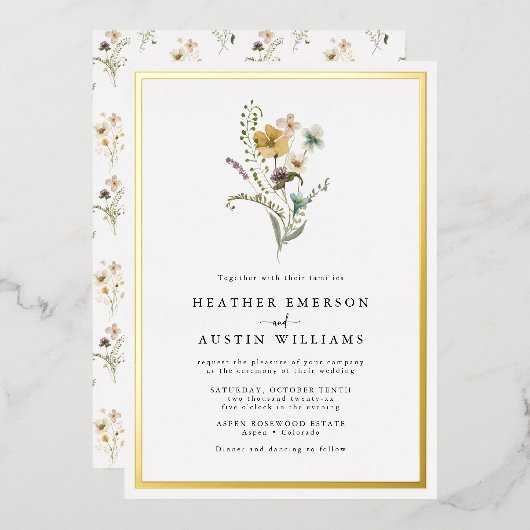 Bloemen Bruiloft Folie Uitnodiging (Voorkant / Achterkant)