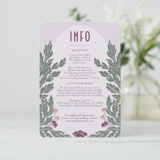  Bloemen Bruiloft Info Kaart Lavendel Olive (Staand voorkant)