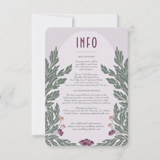  Bloemen Bruiloft Info Kaart Lavendel Olive (Voorkant)