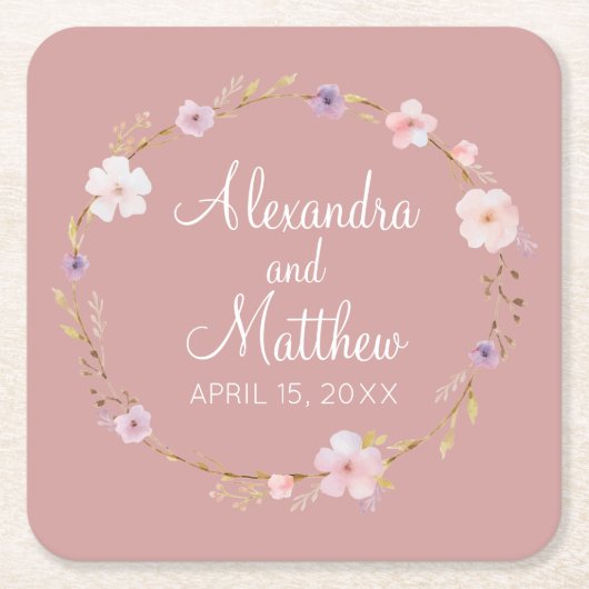 Bloemen bruiloft kroon kartonnen onderzetters (Voorkant)