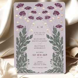 Bloemen Bruiloft Lavendel Roos Goud Folie Uitnodiging
