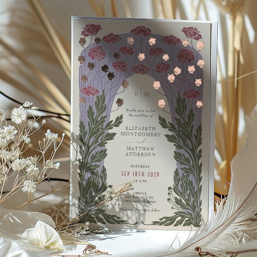  Bloemen Bruiloft Lavendel Roos Goud Folie Uitnodiging