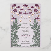  Bloemen Bruiloft Lavendel Roos Goud Folie Uitnodiging (Voorkant)